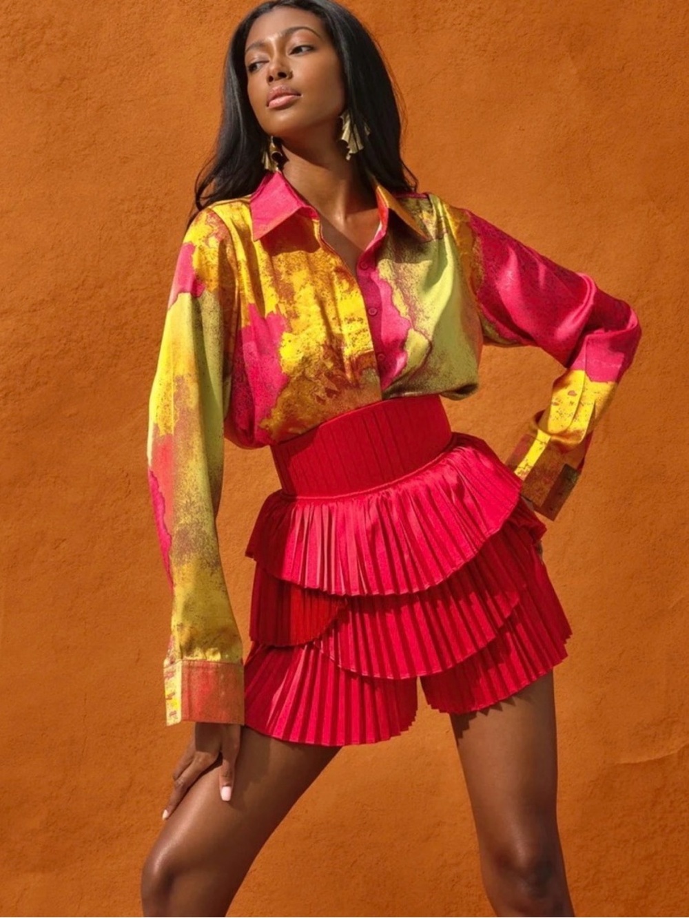 Andrea Iyamah hibi shorts pink ruby Tiered Pleated corset NWT